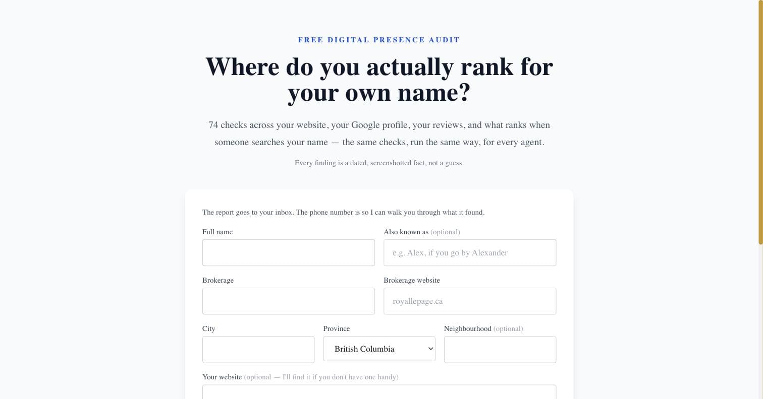 ListingHQ digital presence audit intake form